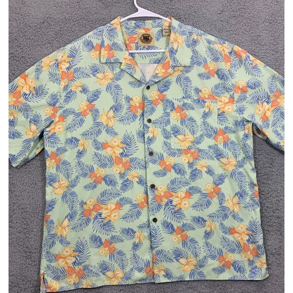 Large (L) Hawaiian Tropical Flowers Print Shirt Silk Cotton Blend Button-down - Picture 2 of 12
